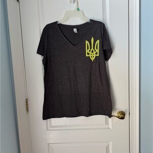 District Charcoal V-Neck Tee with Neon Yellow Design